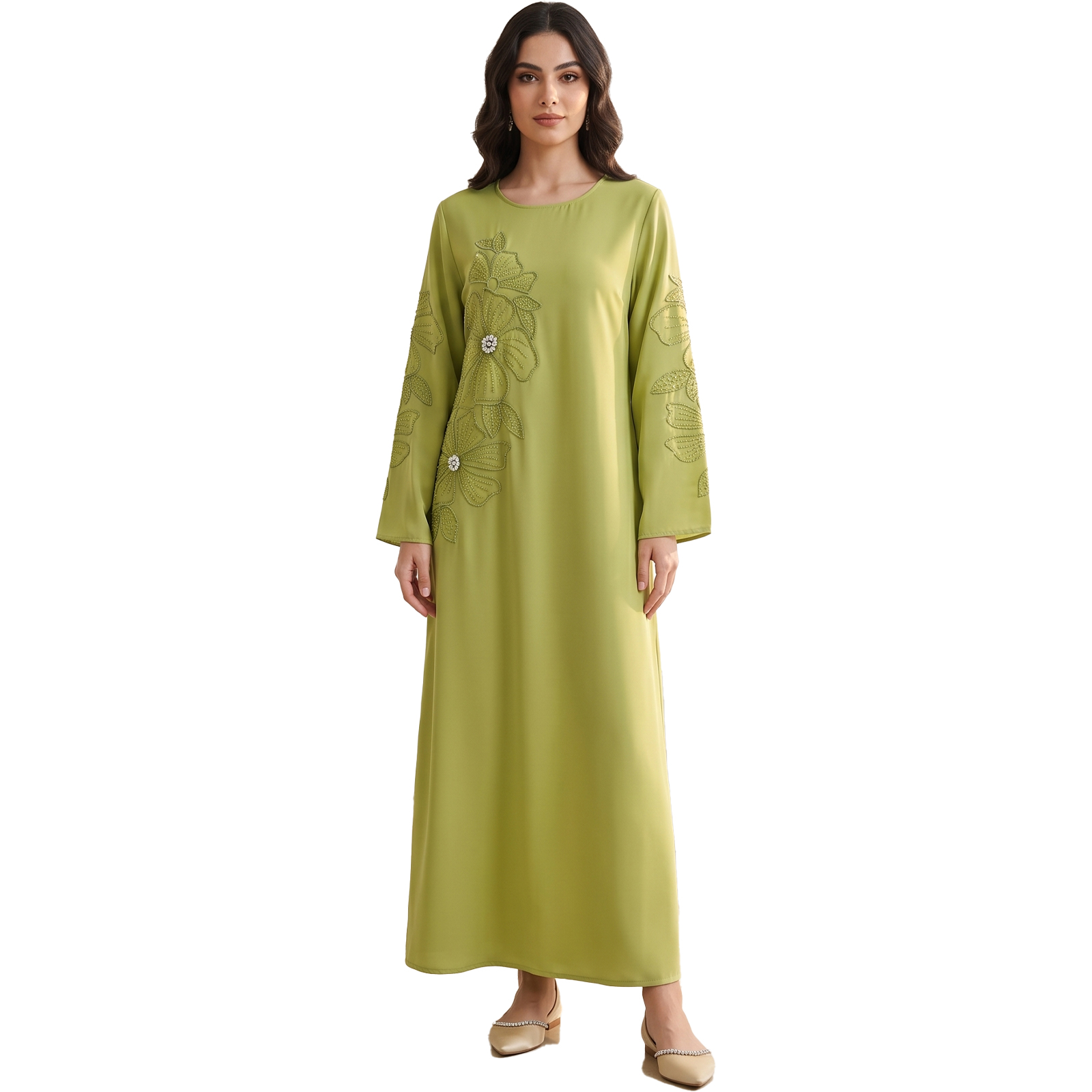 Embroidery Kaftan - アイユ・ヌエックス レディース伝統衣装とアバヤ 刺繍入り花柄アバヤ 女性用ラインストーン付きロングルーズカフタン
