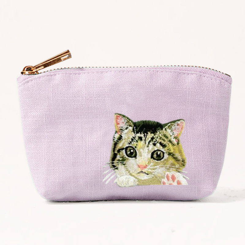 Embroidery Wallet - 2026年新作可愛い猫犬刺繍入りレディースコインケース小型バッグファッションコインケースミニバッグ女性用財布ポーチ日本製コインケース