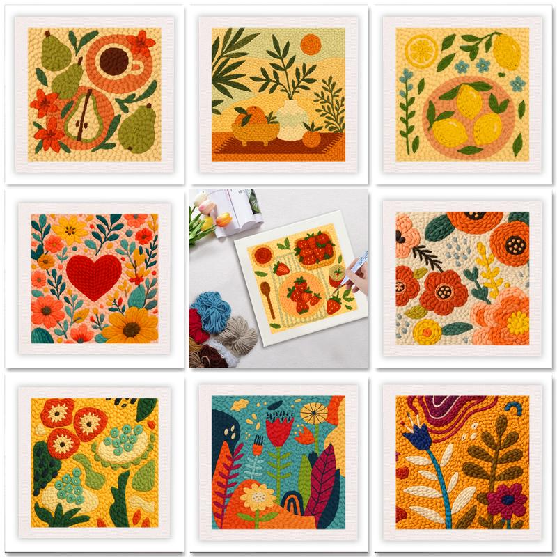 Embroidery Ideas For Bags - GATYZTORY パンチニードル スターターキット、フープ、生地、糸、道具付き、初心者向け、大人向けDIY刺繍クラフト、ホームデコレーション、ギフトアイデア