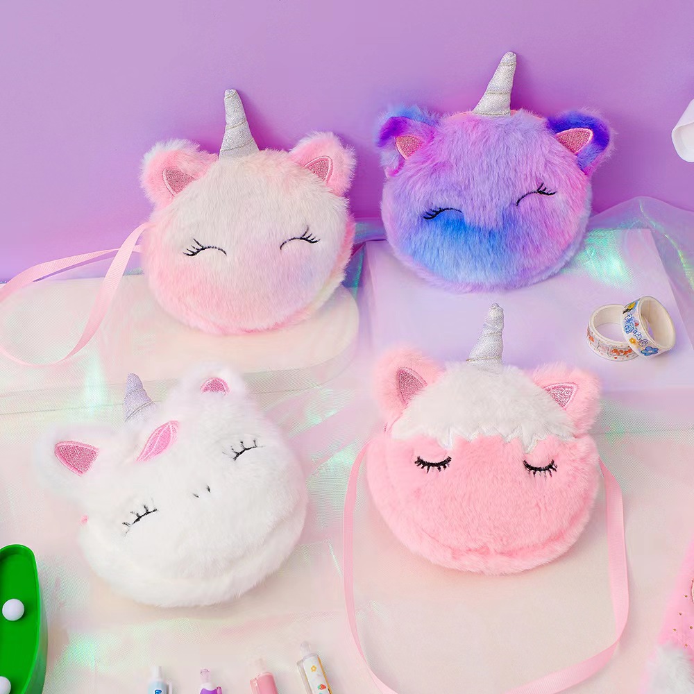 Embroidery Wallet - キッズファッションぬいぐるみショルダーバッグかわいい漫画ユニコーン財布女の子ハンドバッグベビーアクセサリー