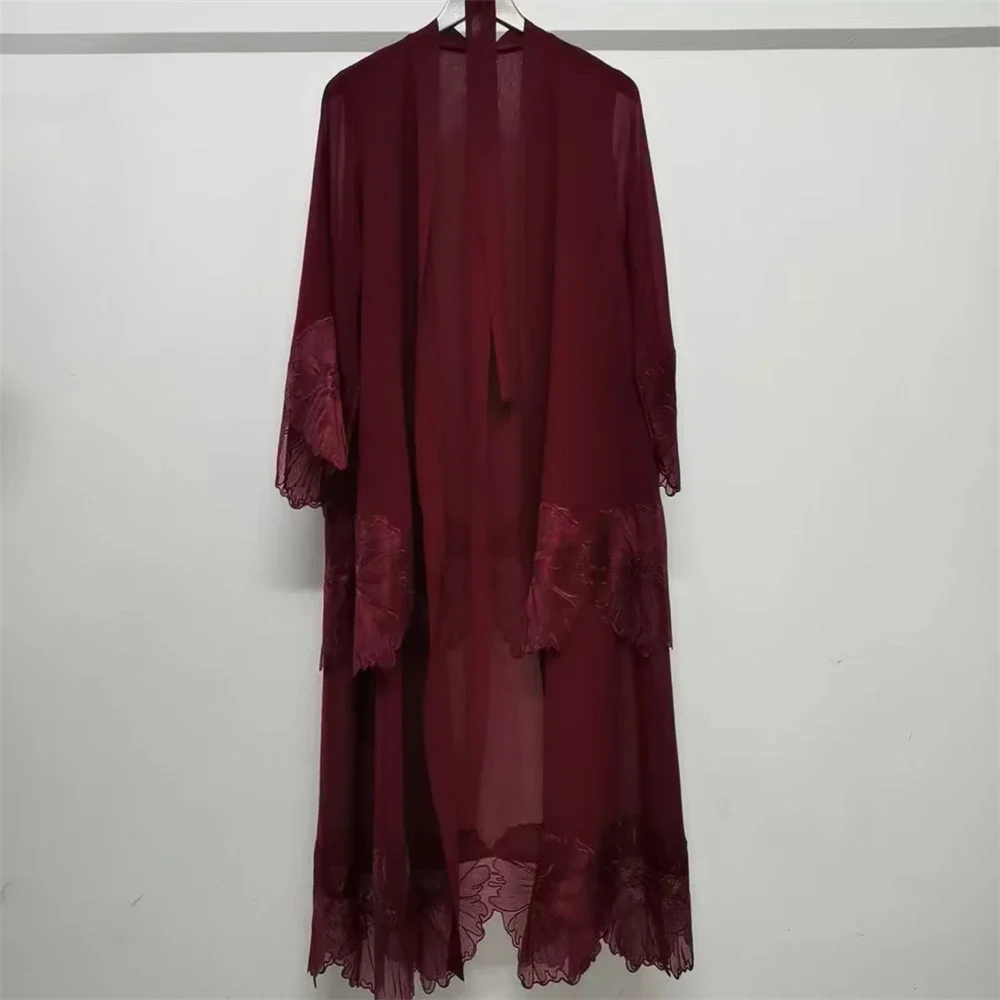 Embroidery Kaftan - イスラム教徒女性用刺繍マキシドレス、イード・ラマダン着物カーディガン、花柄アバヤ、ドバイ・トルコ風カフタン、イスラム教徒の服、アラブローブガウン