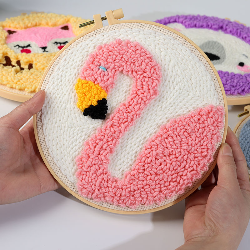 Punch Needle Handle - パンチニードル刺繍スターターキット かわいいクラフトマジックニードル 刺繍ツールセット 3Dウールポケ刺繍キット ホームデコレーション