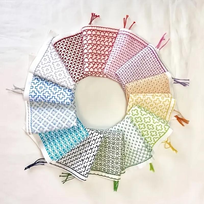 Embroidery Threads - 9/32個入り糸と針デニム生地手刺繍キット縫製用品水溶性刺し子刺繍初心者セット