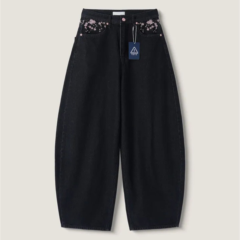 サクラ刺繍ルーズスカイジージーンズカジュアルハイウエストスト - Embroidery Jeans Sakura のレビューと価格