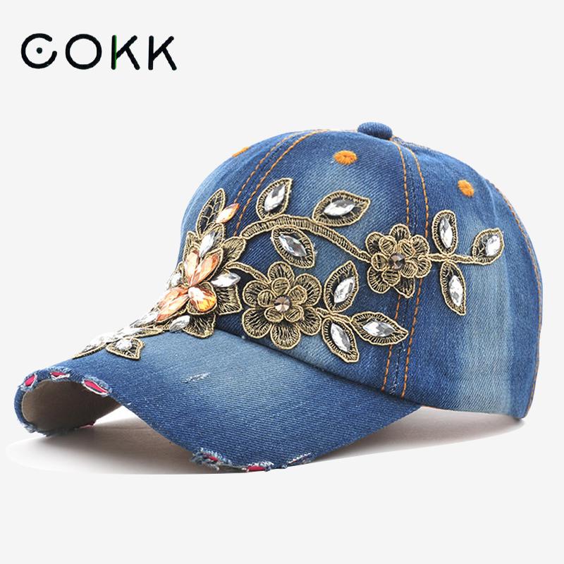 Cokk-女性の野球帽、刺embroidery花、デニムバッ - Embroidery Jeans Sakura のレビューと価格