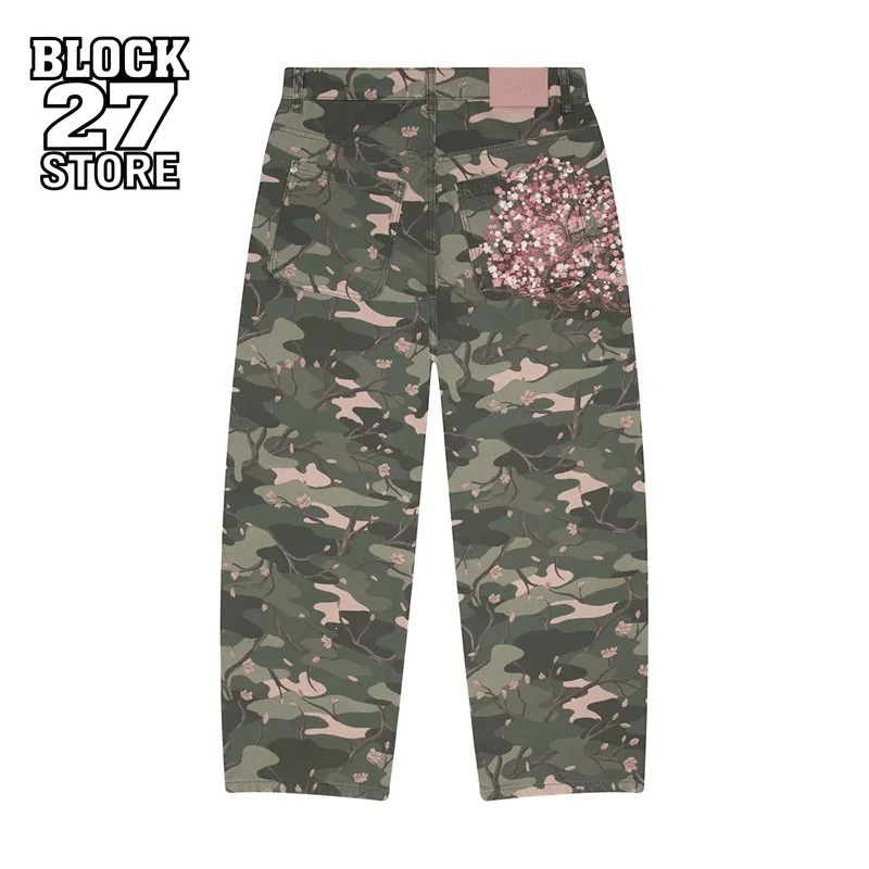 メンズジーンズ Y2K 桜刺繍迷彩デニムパンツ原宿ユニセック - Embroidery Jeans Sakura のレビューと価格