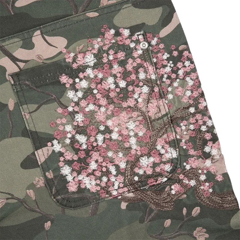 メンズジーンズ Y2K 桜刺繍迷彩デニムパンツ原宿ユニセック - Embroidery Jeans Sakura のレビューと価格