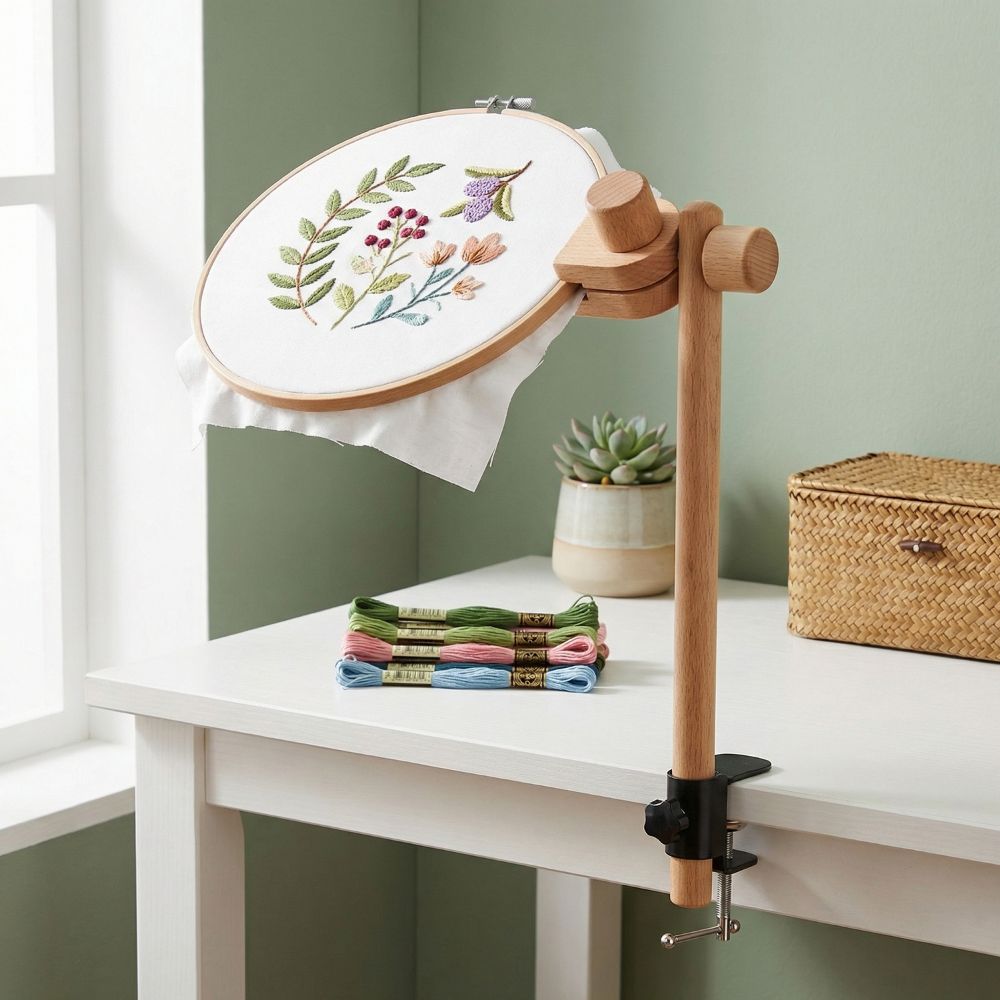 ブナ材刺繍フレームラップスタンド 360度回転調整可能なクラ - Embroidery Zone のレビューと価格