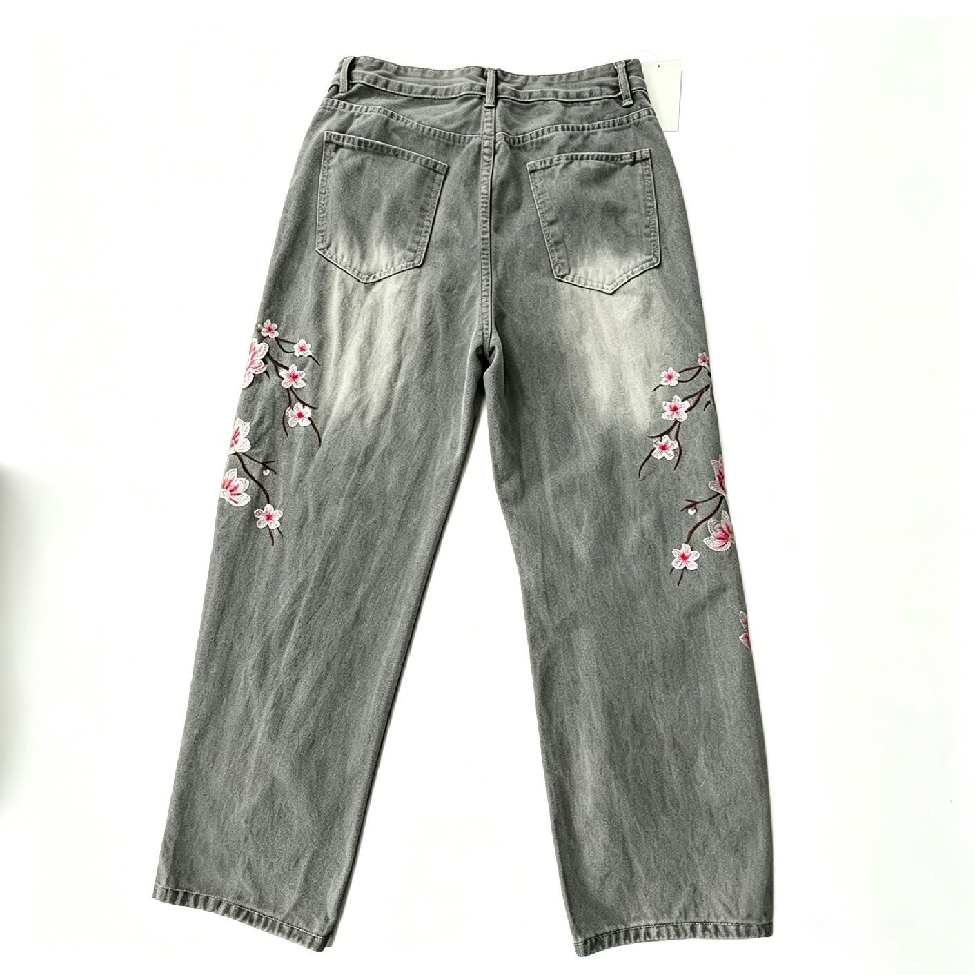 ハイウエストルーズストレートジーンズ ティーン向け カジュア - Embroidery Jeans Sakura のレビューと価格