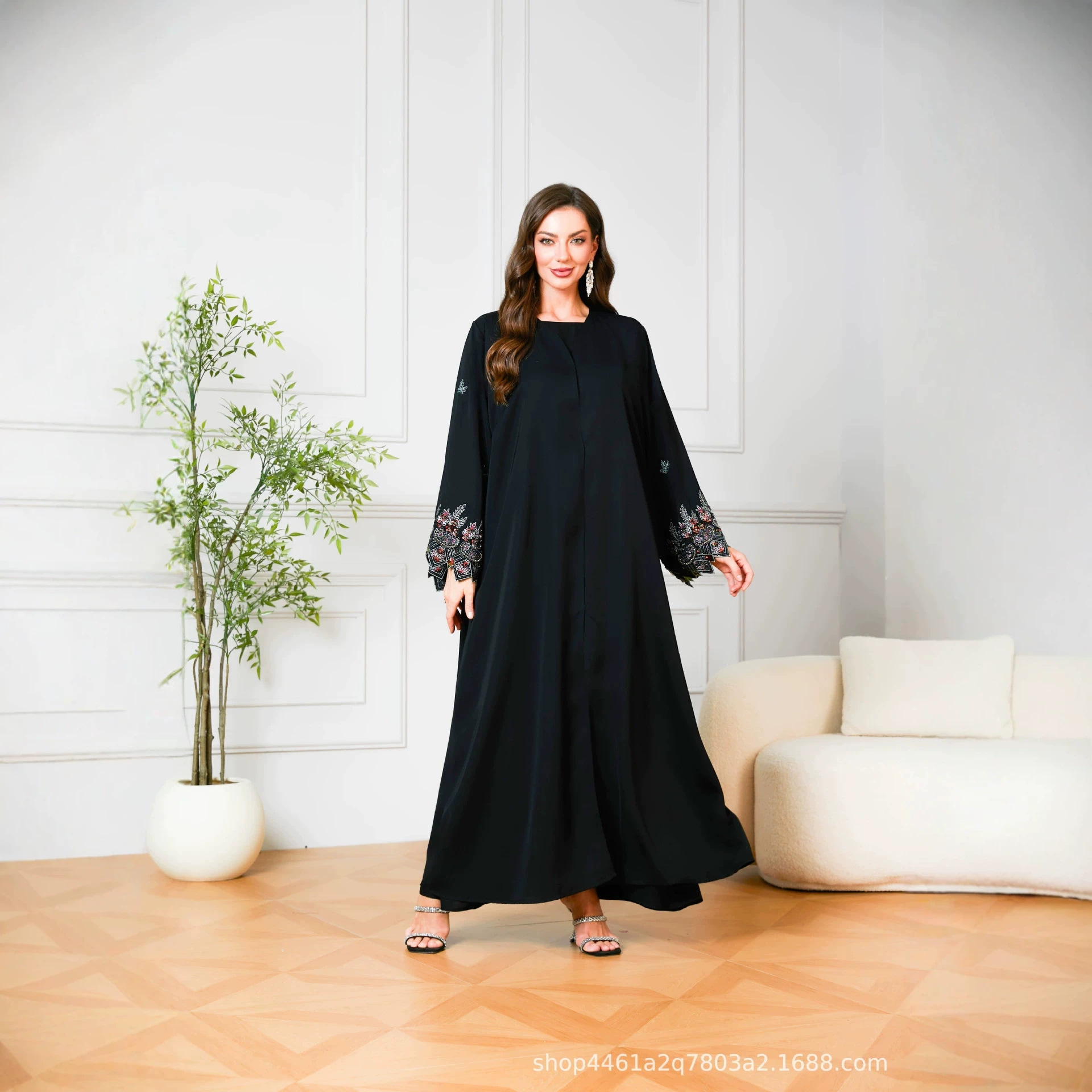 イードドレス ムスリムアバヤ 女性用 スパンコール刺繍 パー - Embroidery Kaftan のレビューと価格