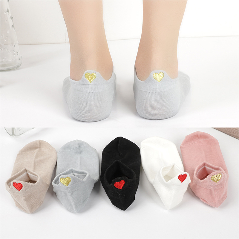 面白いヒールかわいい刺繍ラブハートソックス赤いハート、ファッ - Embroidery On Socks のレビューと価格