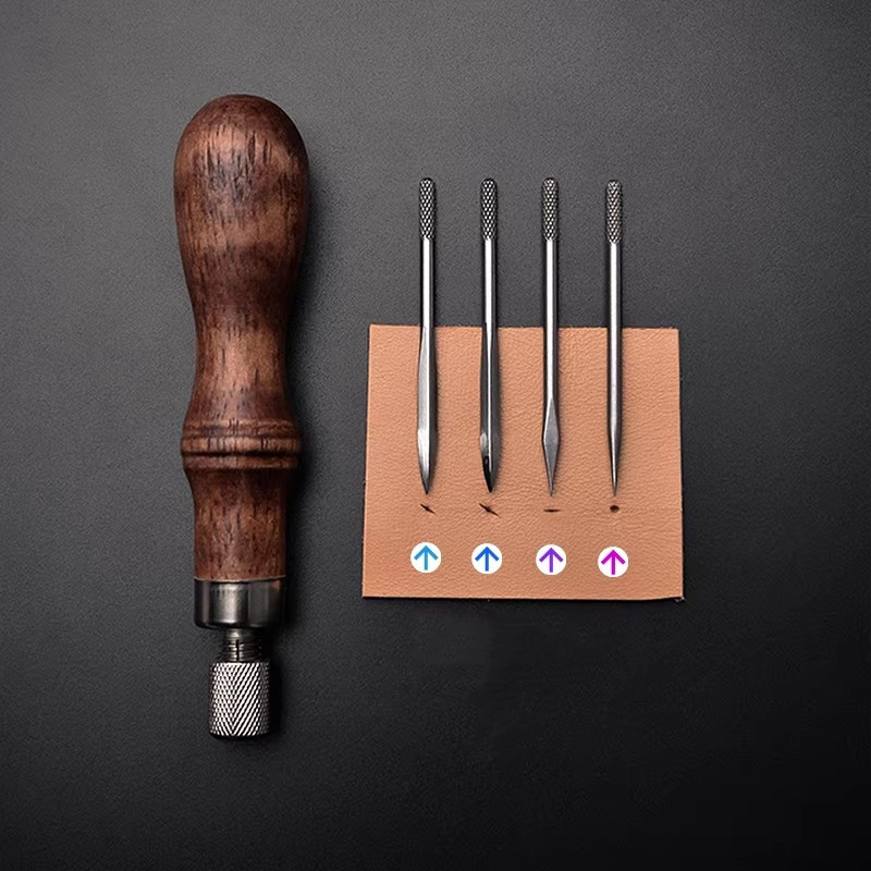 4-in-1 レザーパンチアワルセット 木製ハンドル付き - - Punch Needle Handle のレビューと価格