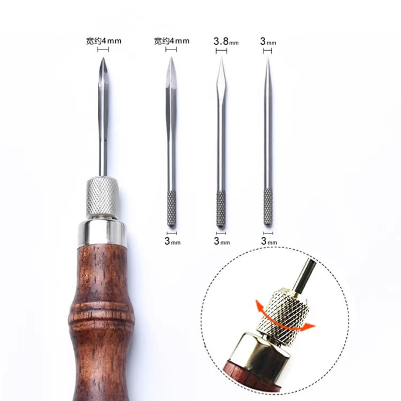4-in-1 レザーパンチアワルセット 木製ハンドル付き - - Punch Needle Handle のレビューと価格