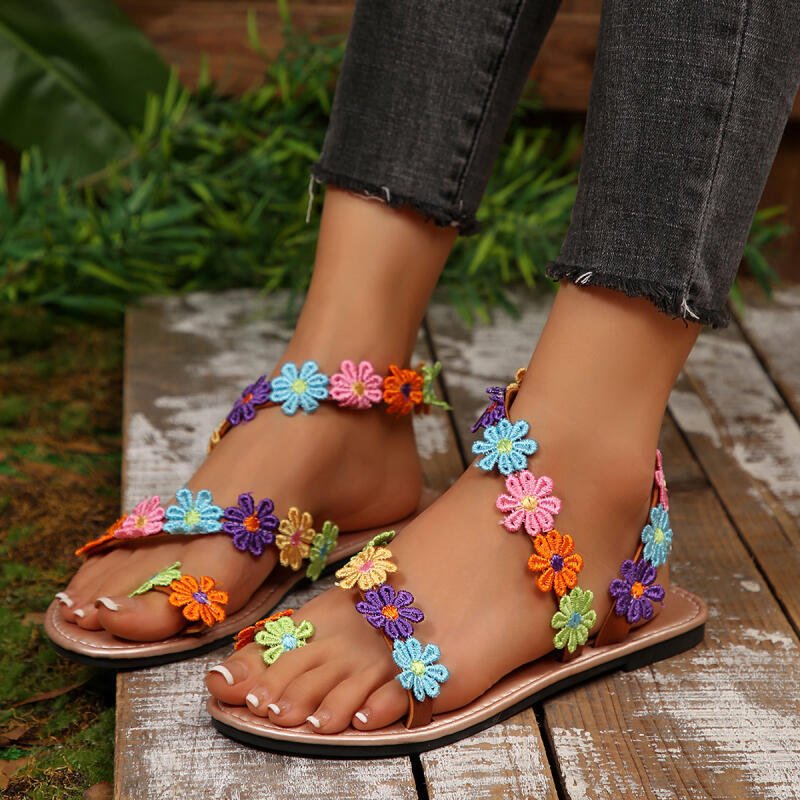 ボヘミアン刺繍フラワーデザイナーサンダル レディース 夏 2 - Embroidery Designer のレビューと価格