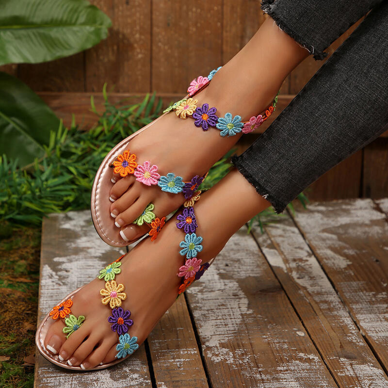 ボヘミアン刺繍フラワーデザイナーサンダル レディース 夏 2 - Embroidery Designer のレビューと価格