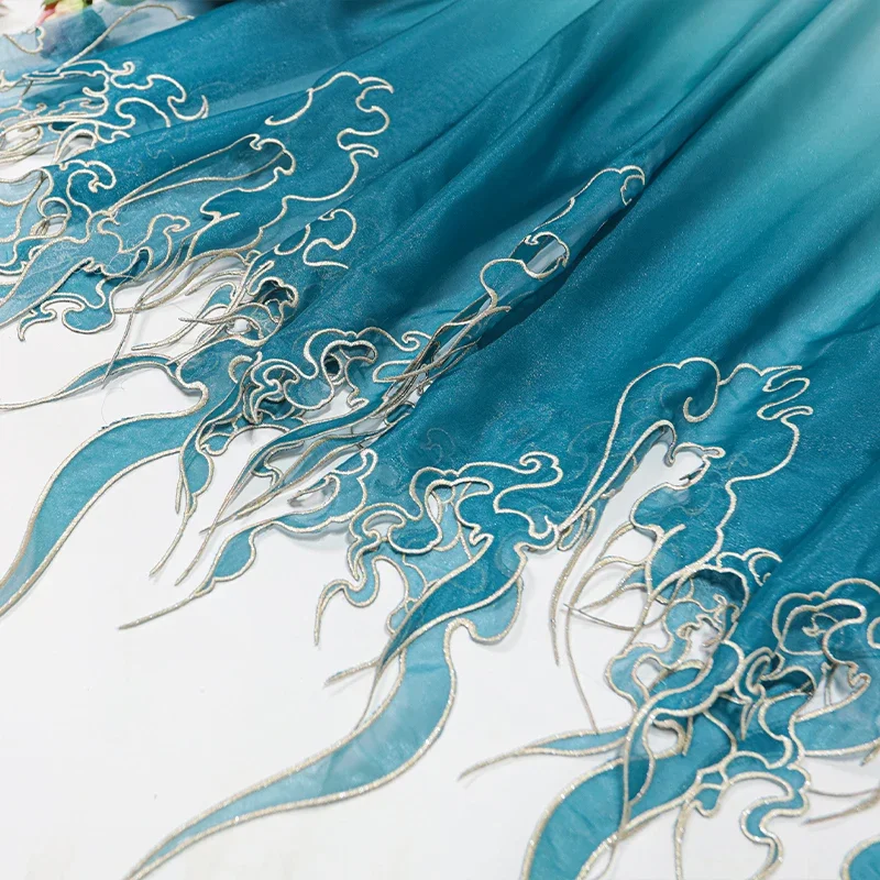 中国風刺繍蓮の葉グラデーション生地 DIY 漢服ドレススカー - Embroidery Designer のレビューと価格