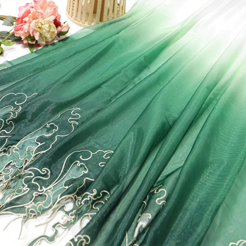 中国風刺繍蓮の葉グラデーション生地 DIY 漢服ドレススカー - Embroidery Designer のレビューと価格