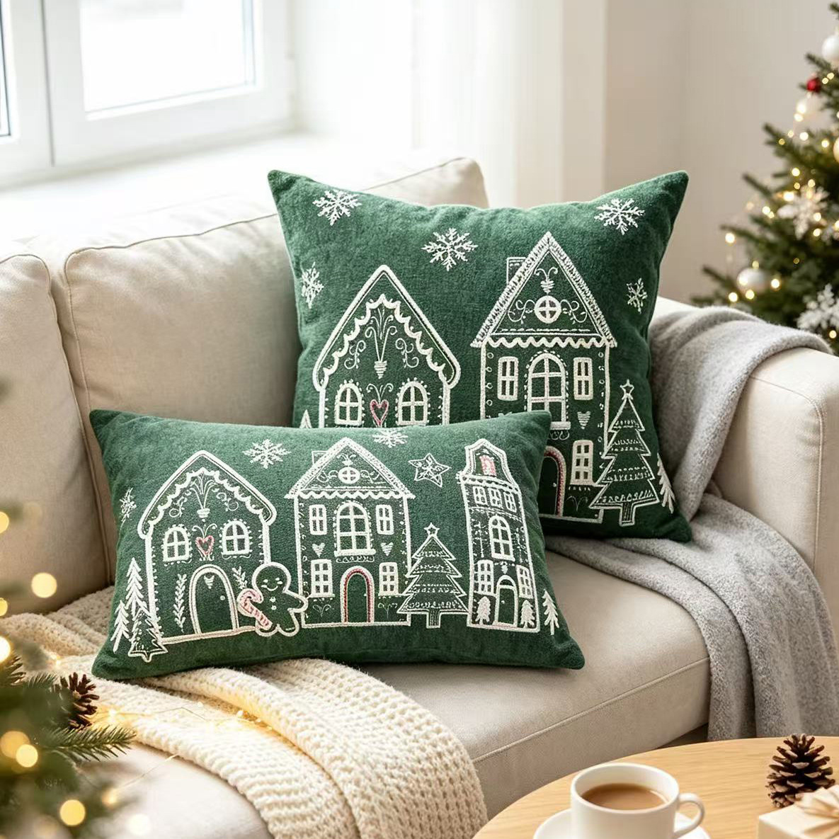 クリスマスシェニールクッションカバー ジンジャーブレッドハウ - Embroidery Xmas のレビューと価格