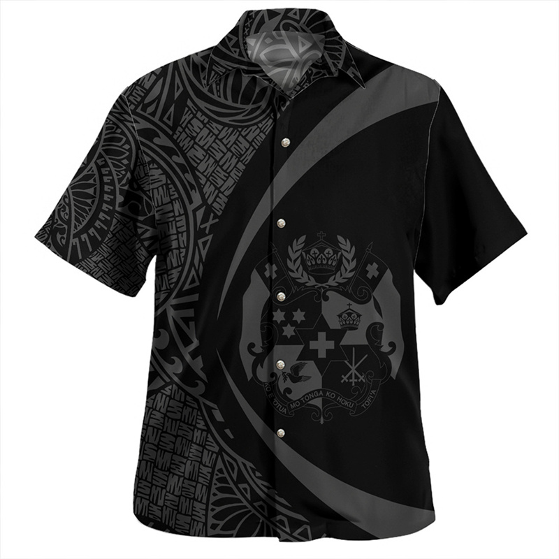 男性用Tribal tongaフラッグエンブレムプリントシャ - Embroidery Legacy のレビューと価格