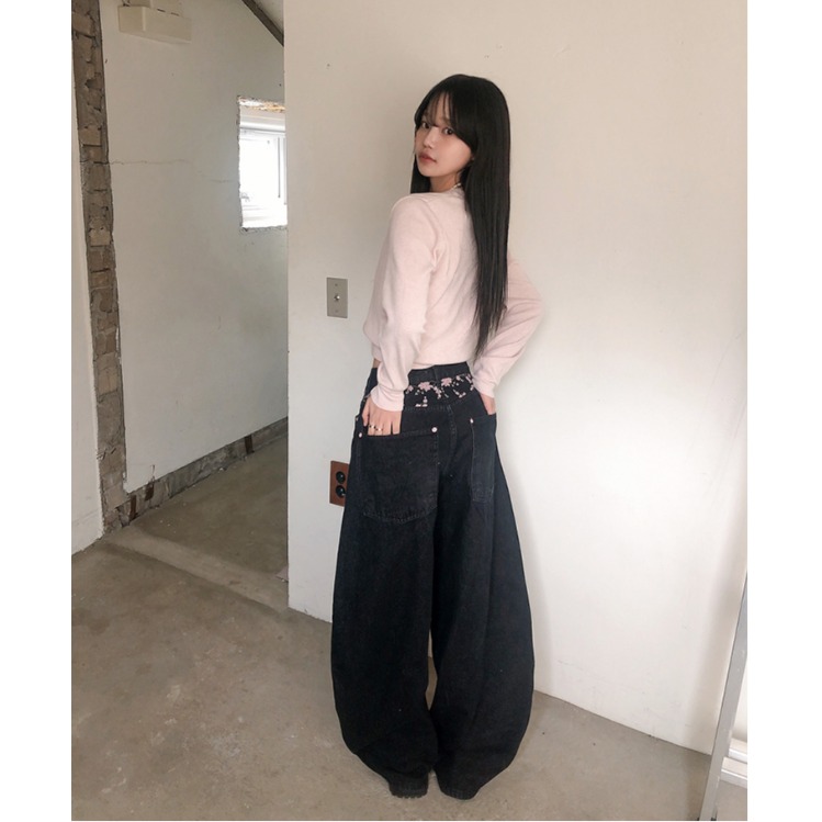 2026年春 ハイウエスト桜刺繍ワイドレッグジーンズ おしゃ - Embroidery Jeans Sakura のレビューと価格