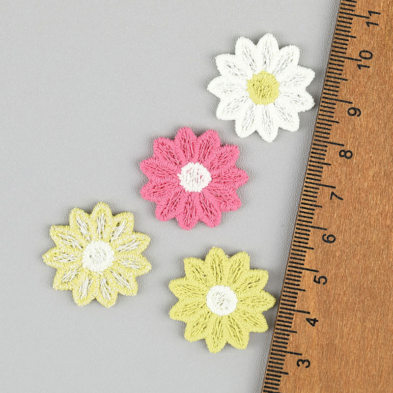 30個入り 2.5CM 刺繍入りひまわりアップリケ - ヘア - Embroidery On Socks のレビューと価格