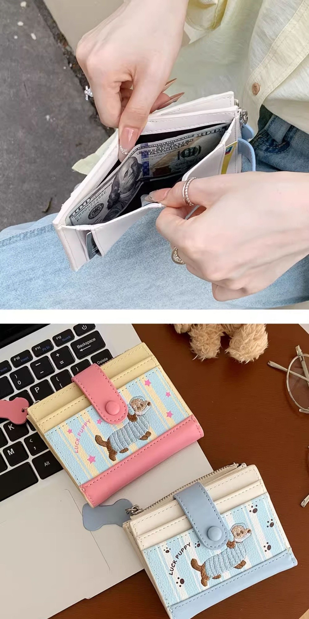 韓国風ダックスフント刺繍ショートウォレットドーパミンカラージ - Embroidery Wallet のレビューと価格