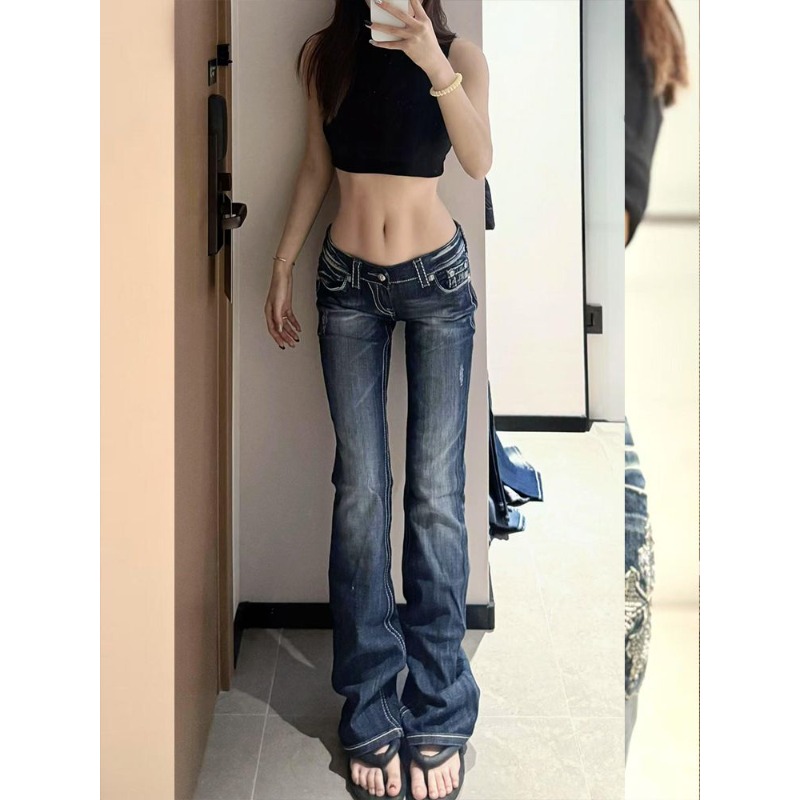 女性の Y2K ゴシック刺繍ホットダイヤモンドデニムパンツ原 - Embroidery Jeans Sakura のレビューと価格