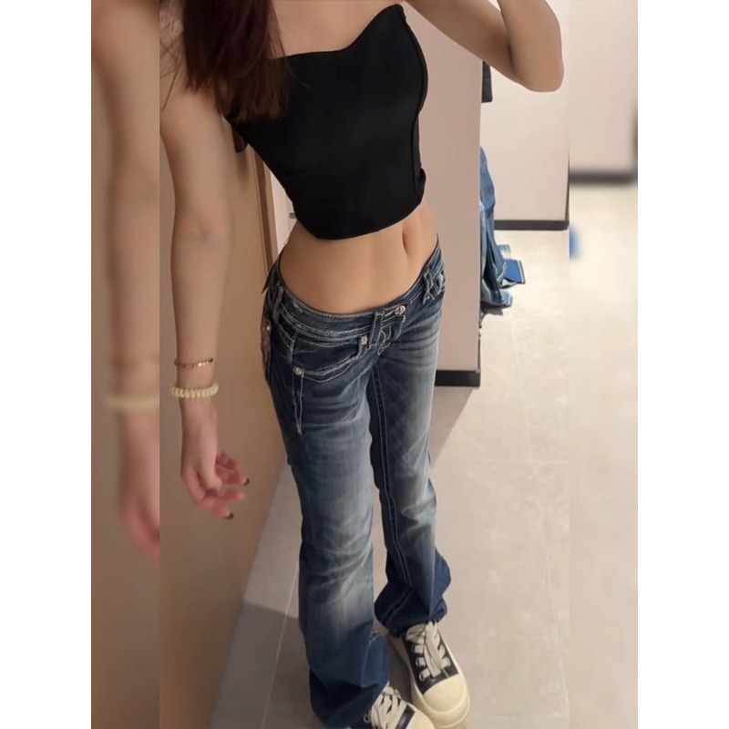 女性の Y2K ゴシック刺繍ホットダイヤモンドデニムパンツ原 - Embroidery Jeans Sakura のレビューと価格