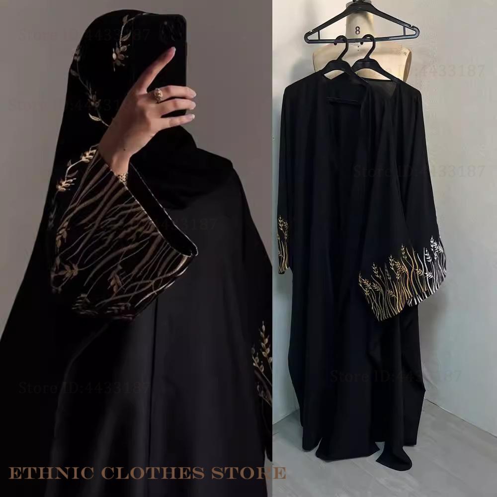 ムスリム女性用ドレス エレガントな黒の刺繍アバヤ ロングロー - Embroidery Kaftan のレビューと価格