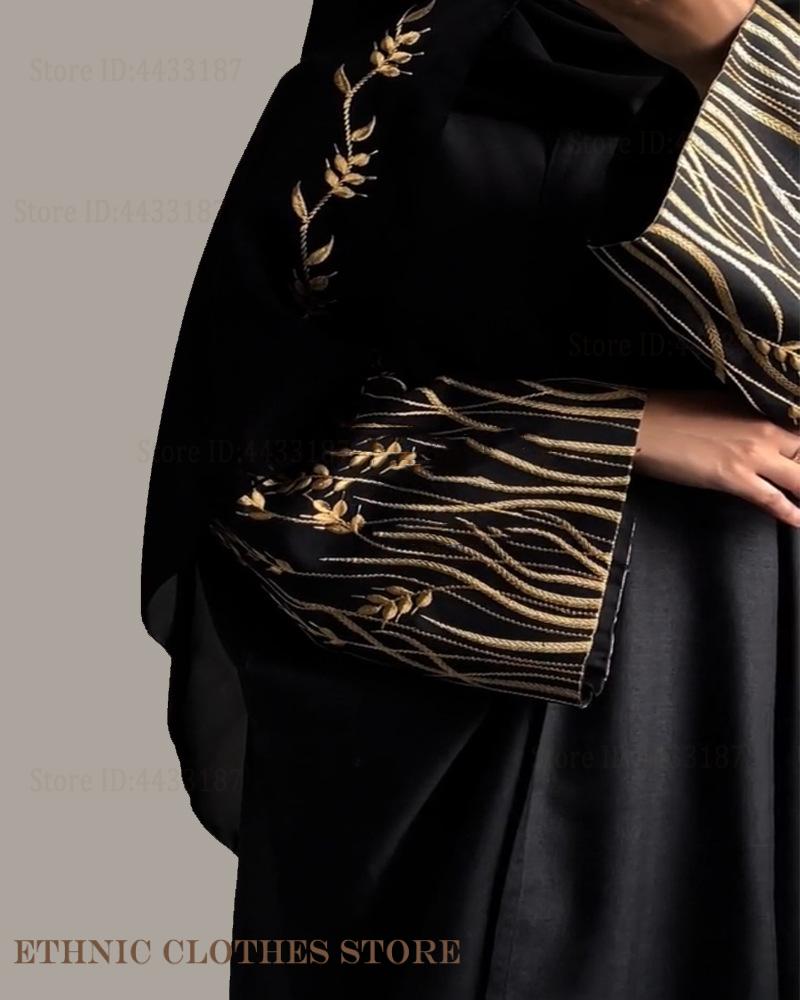 ムスリム女性用ドレス エレガントな黒の刺繍アバヤ ロングロー - Embroidery Kaftan のレビューと価格