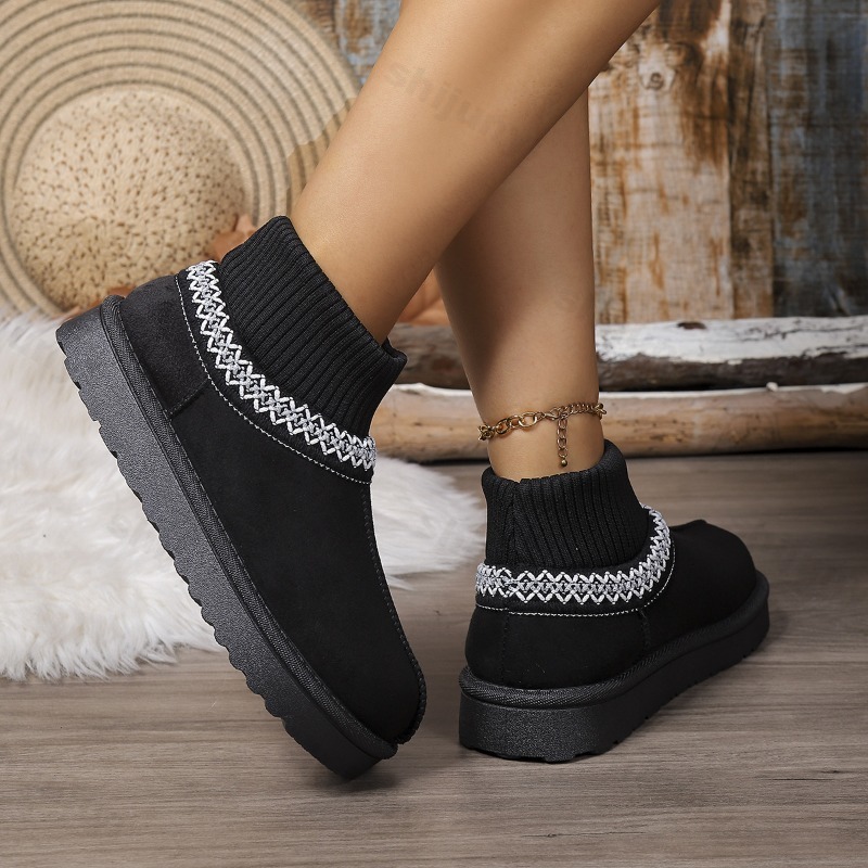 2025年冬新作ファッション多用途厚底スノーブーツ レディー - Embroidery On Socks のレビューと価格