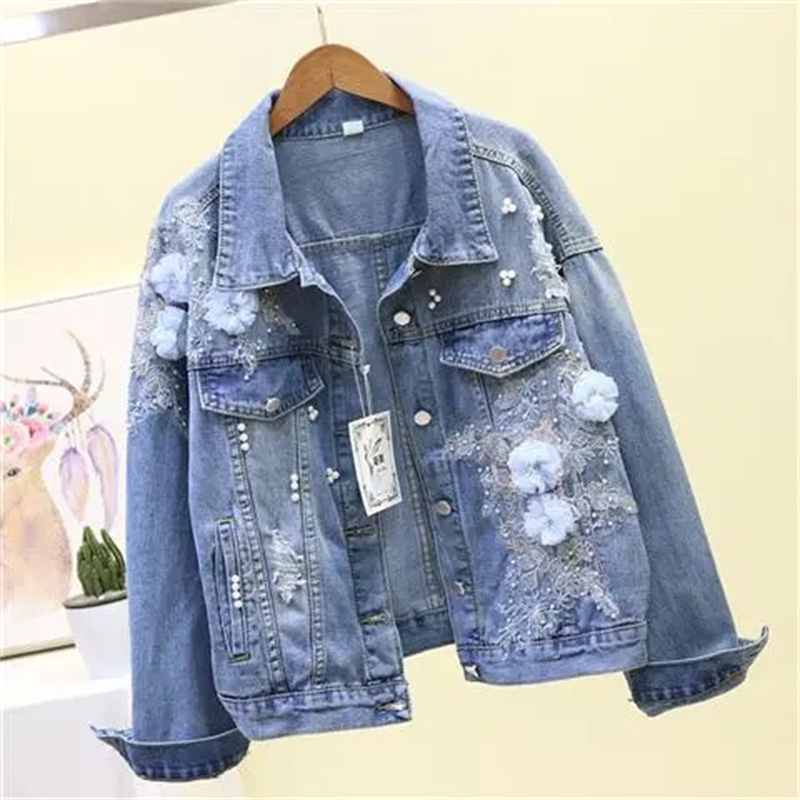 2022 新刺繍デニムショートジャケット女性春秋アップリケダ - Embroidery Jeans Sakura のレビューと価格