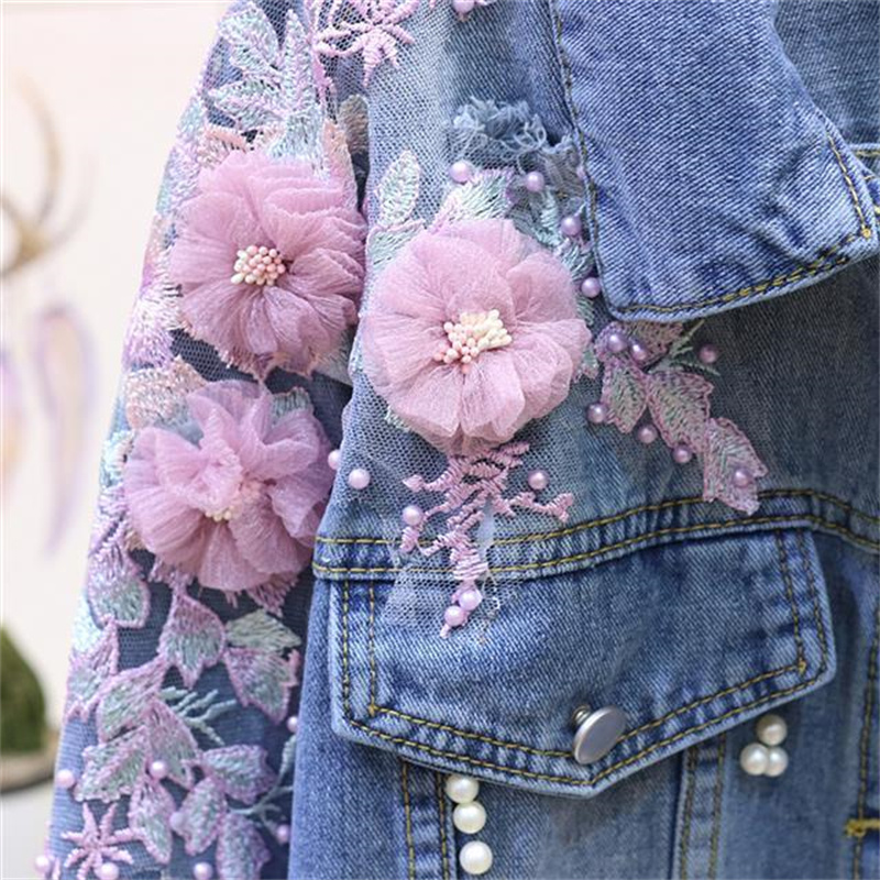 2022 新刺繍デニムショートジャケット女性春秋アップリケダ - Embroidery Jeans Sakura のレビューと価格