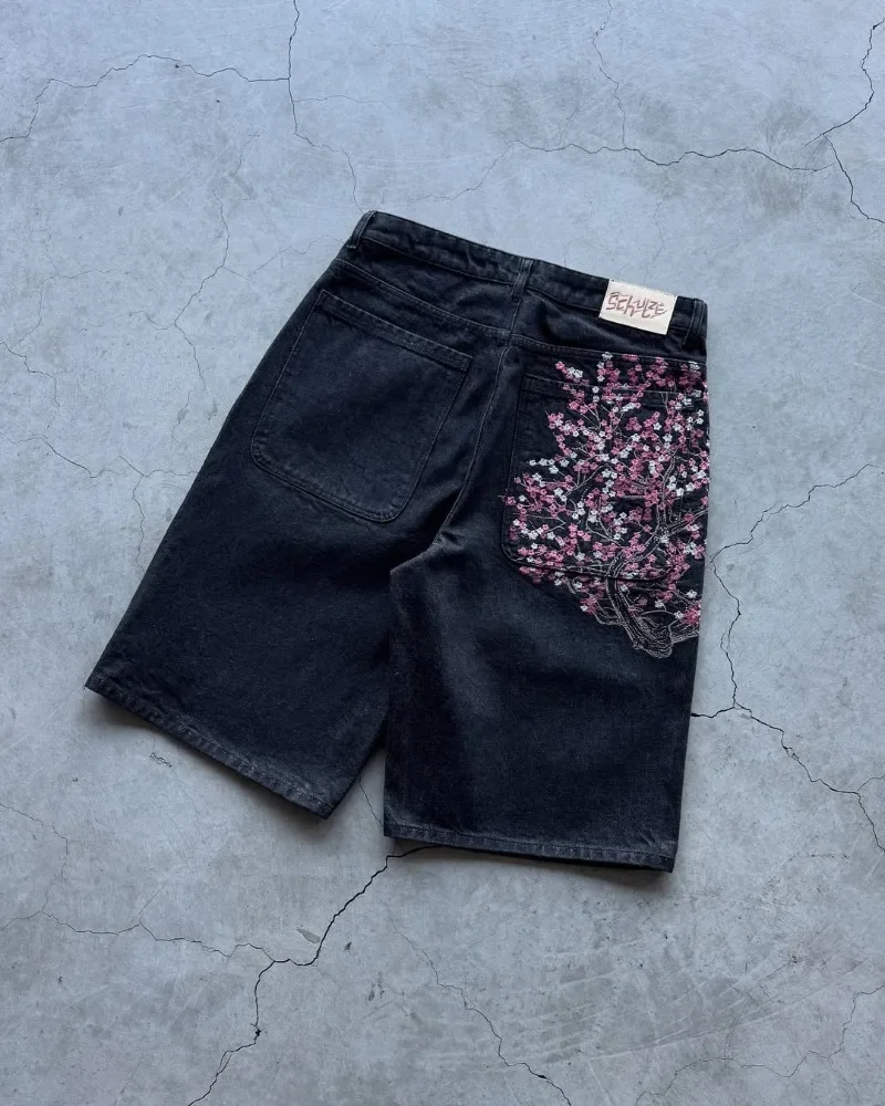 サクラポケット刺繍ファッションカジュアル男性と女性のウォッシ - Embroidery Jeans Sakura のレビューと価格