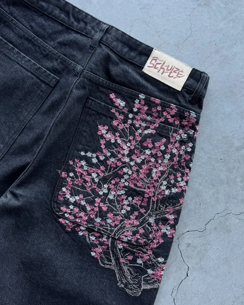 サクラポケット刺繍ファッションカジュアル男性と女性のウォッシ - Embroidery Jeans Sakura のレビューと価格