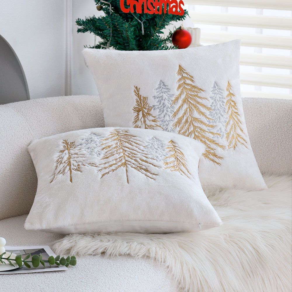 クリスマスフェイクラビットファー枕カバー 45x45cm ゴ - Embroidery Xmas のレビューと価格