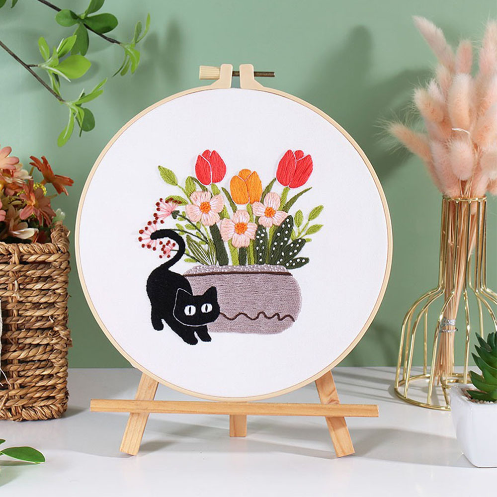 黒猫デザインの刺繍キット |   初心者向けスタンプ刺繍用品 - Embroidery Ideas For Bags のレビューと価格