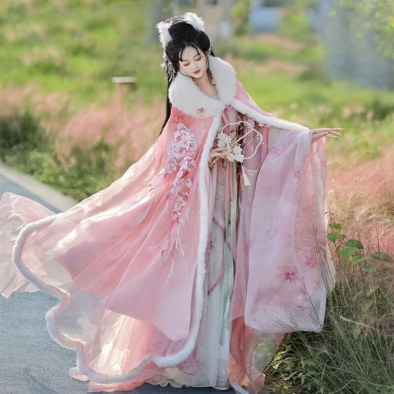 ピンク&レッド漢服マントドレス女性クリスマス新年衣装古代中国 - Embroidery Xmas のレビューと価格