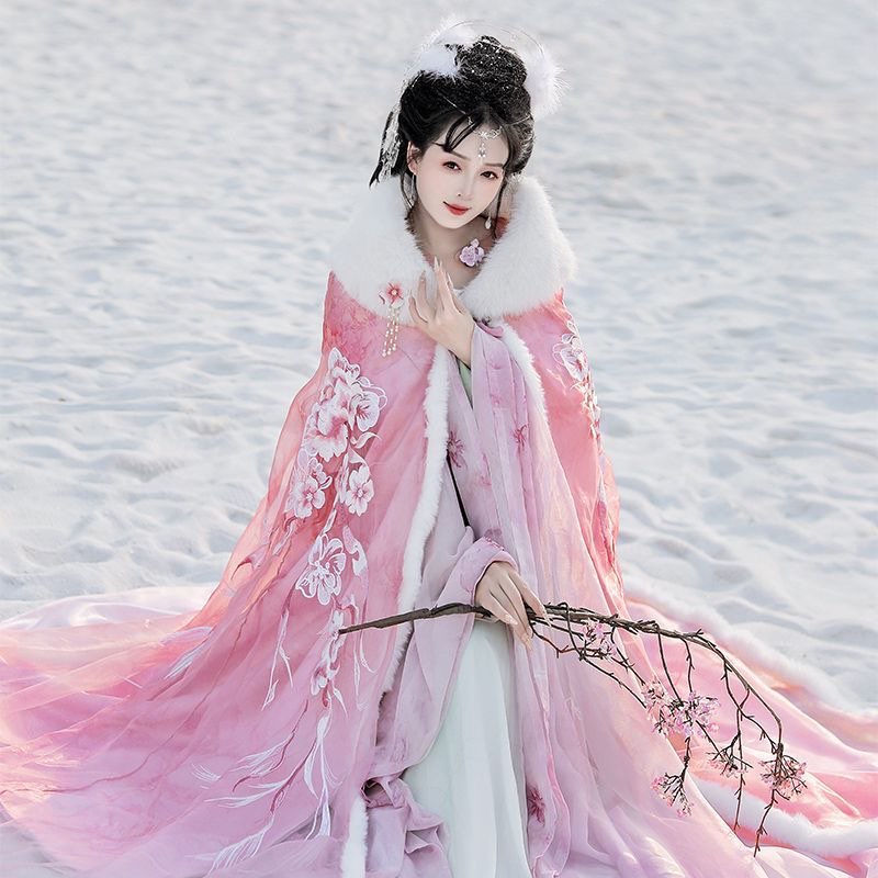 ピンク&レッド漢服マントドレス女性クリスマス新年衣装古代中国 - Embroidery Xmas のレビューと価格