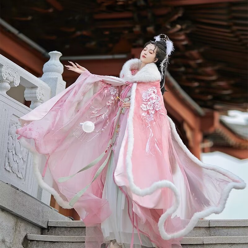 ピンク&レッド漢服マントドレス女性クリスマス新年衣装古代中国 - Embroidery Xmas のレビューと価格