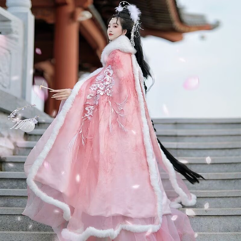 ピンク&レッド漢服マントドレス女性クリスマス新年衣装古代中国 - Embroidery Xmas のレビューと価格